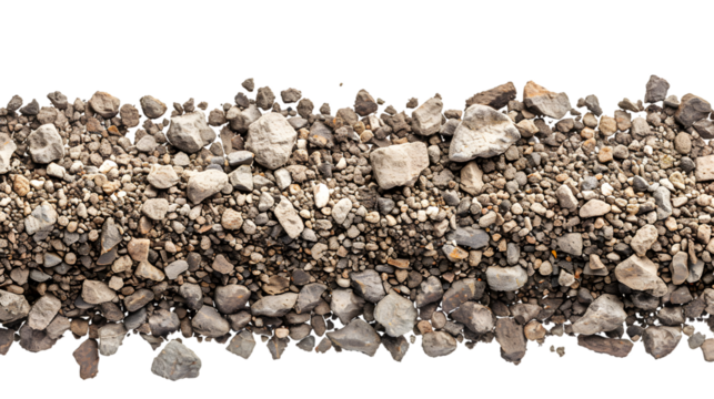 Coarse asphalt texture with smooth soil and pebbles and stone isolated on white background