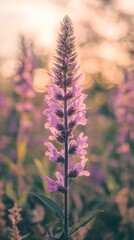 Obraz premium Purple daisy flower in the meadow with sunset light