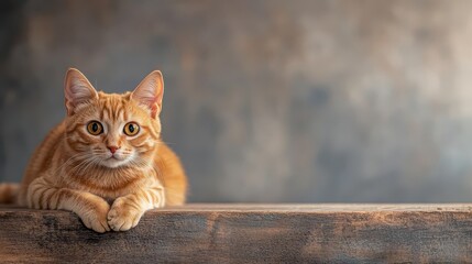 Cat lying on an old wooden table, soft shadows, focus on, warm hues