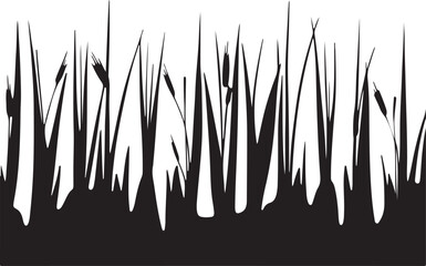 Silhouettes of Cattails and Grass in Minimalist Style