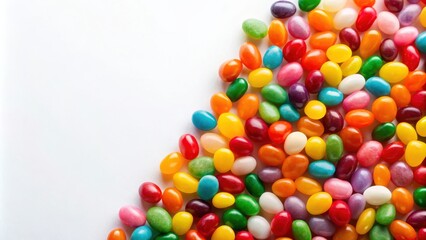 Obraz premium A delightful assortment of colorful candy beans spills across a bright white background, creating a vibrant and cheerful scene perfect for celebratory designs.