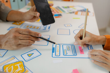 Process of creating an interface for a mobile app, user interface and experience concept, ux, ui,...