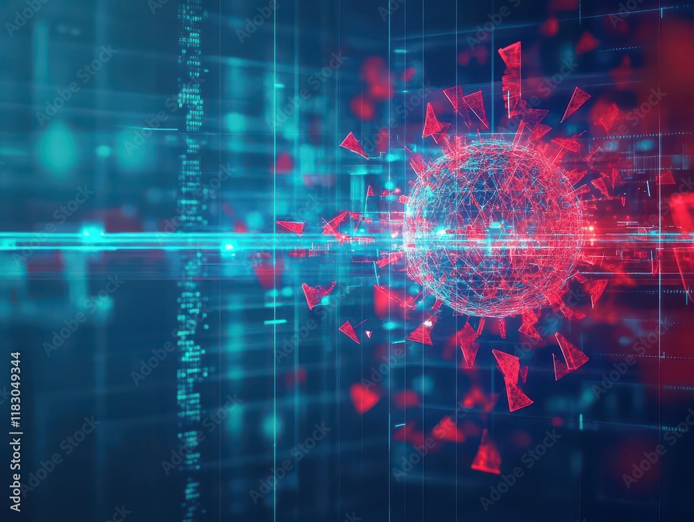 Poster Vibrant Red and Blue Abstract Background Featuring a Central Sphere Creating a Dynamic and Engaging Visual Composition for Creative Projects and Designs