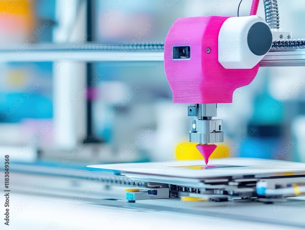 Aufkleber cuttingedge 3d printer in operation, lab setting, modern tone with textfriendly background