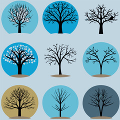 Obraz premium Set consistent tree silhouette black color vector 