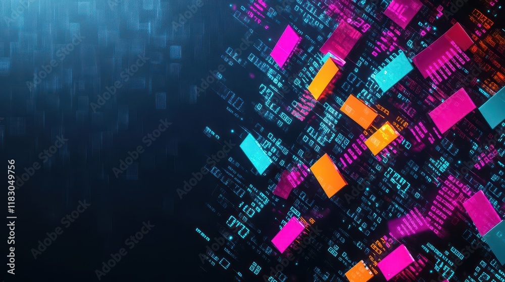 Poster vibrant display of colorful squares and numbers on a dark background creating an engaging visual con