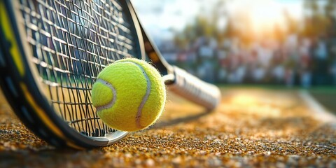 Close-up Tennis Ball Approaching Racquet on Court