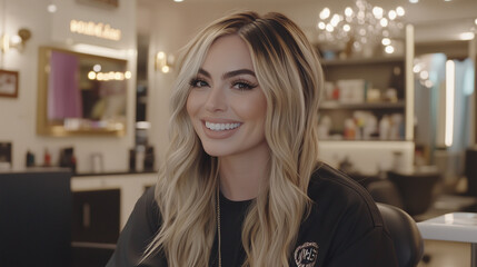 Fototapeta premium Happy Blonde with Long Curls Smiling