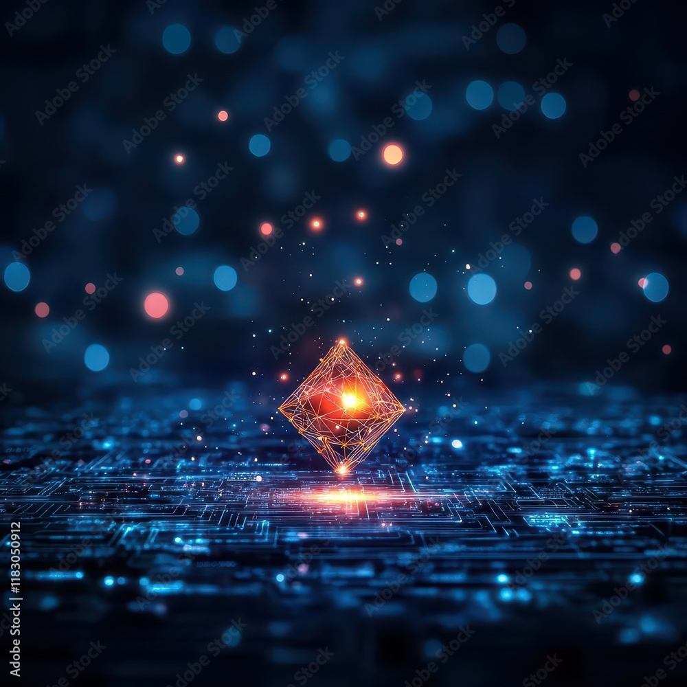 Poster Intricate Computer Circuitry with a Radiant Diamond Highlighting Technological Elegance and Innovation in a Modern Digital Environment