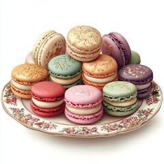 Fototapeta premium Delicious assorted macarons display elegant dining table food colorful environment close-up view sweet treats concept