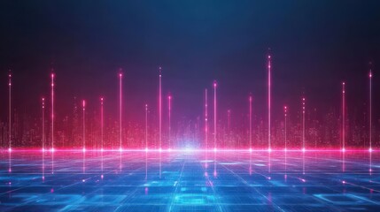 Fototapeta premium Vibrant Cityscape at Night Featuring Dazzling Neon Lights Illuminating Modern Skyscrapers and Busy Streets Creating a Lively Urban Atmosphere