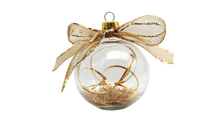 Fototapeta premium A white transparent ornament ball with ribbon isolated on white background