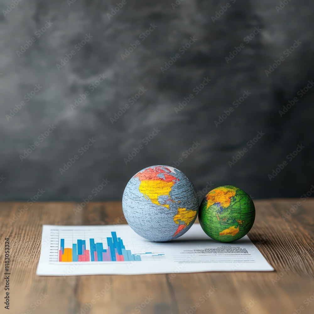 Aufkleber a detailed globe resting on a wooden table beside a white paper evoking curiosity and exploration in