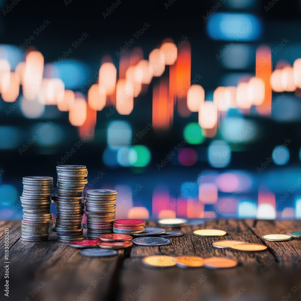 Poster Intricately Stacked Coins Displaying Various Textures and Finishes Symbolizing Wealth Prosperity and Financial Growth in a Minimalist Context