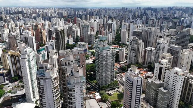 Aerial video above Parque Ibirapuera Sao Paulo on a sunny day
