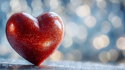 Sparkling Red Heart with Blurred Bokeh Background for Valentine s Day