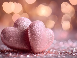 Obraz premium Glittering Heart Shaped on a Romantic Bokeh Background for Valentine s Day