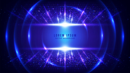 Futuristic abstract background with glowing blue and purple stripes, light blue curves