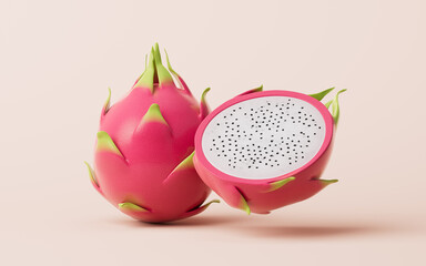 Dragon fruit with sweet and refreshing taste, 3d rendering.