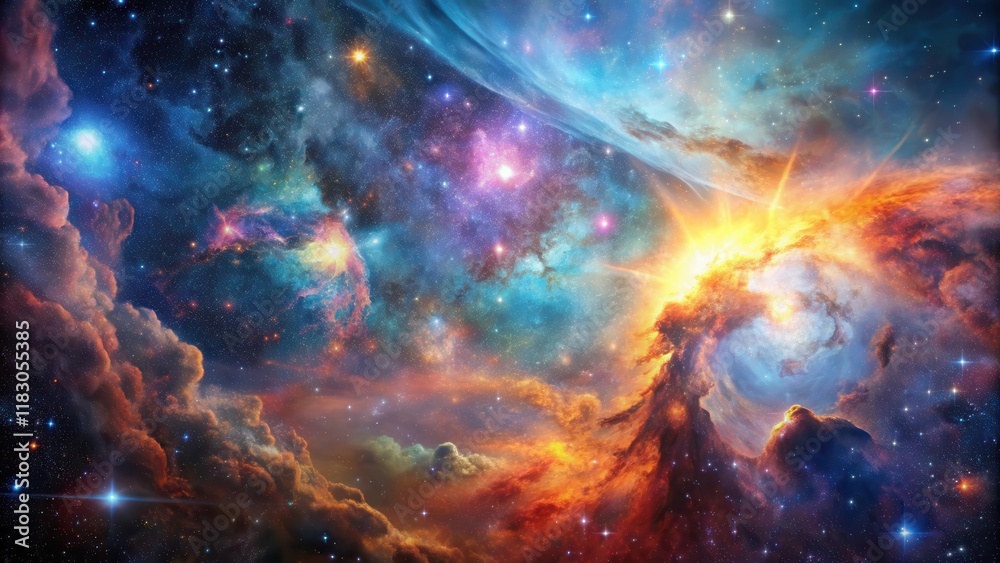 Wall mural cosmic nebula a vivid display of celestial wonders with fiery hues and star clusters
