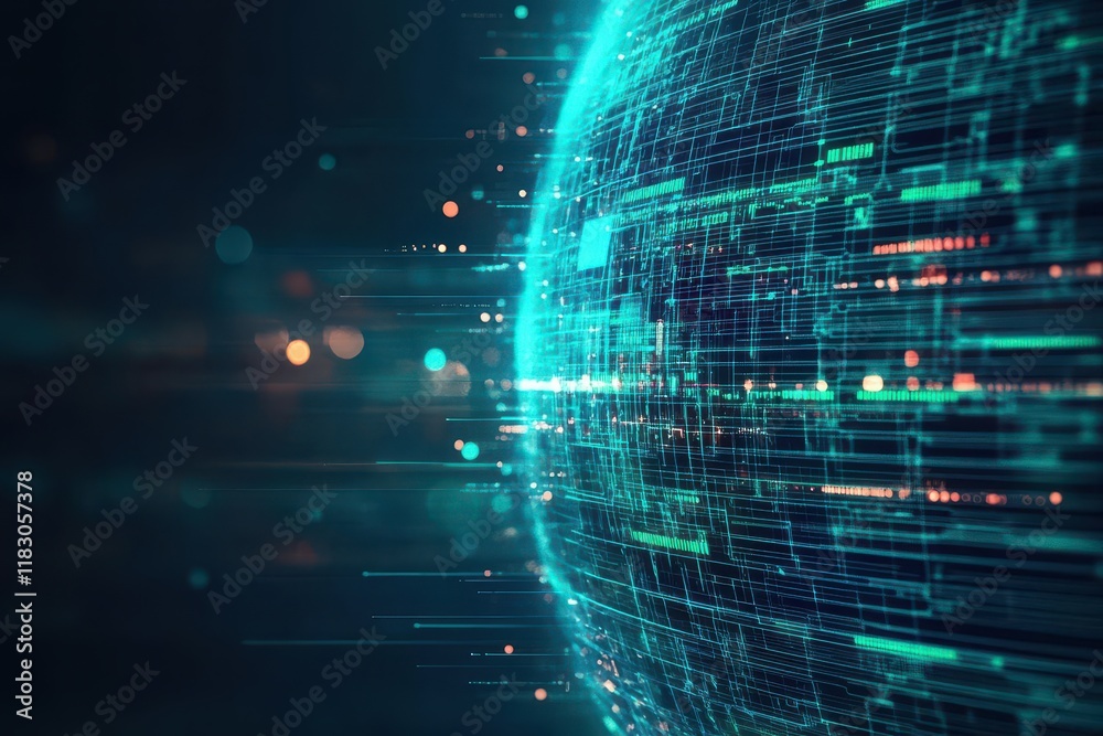 Poster intricate sphere featuring interconnected lines and dots symbolizing connectivity and technology in 