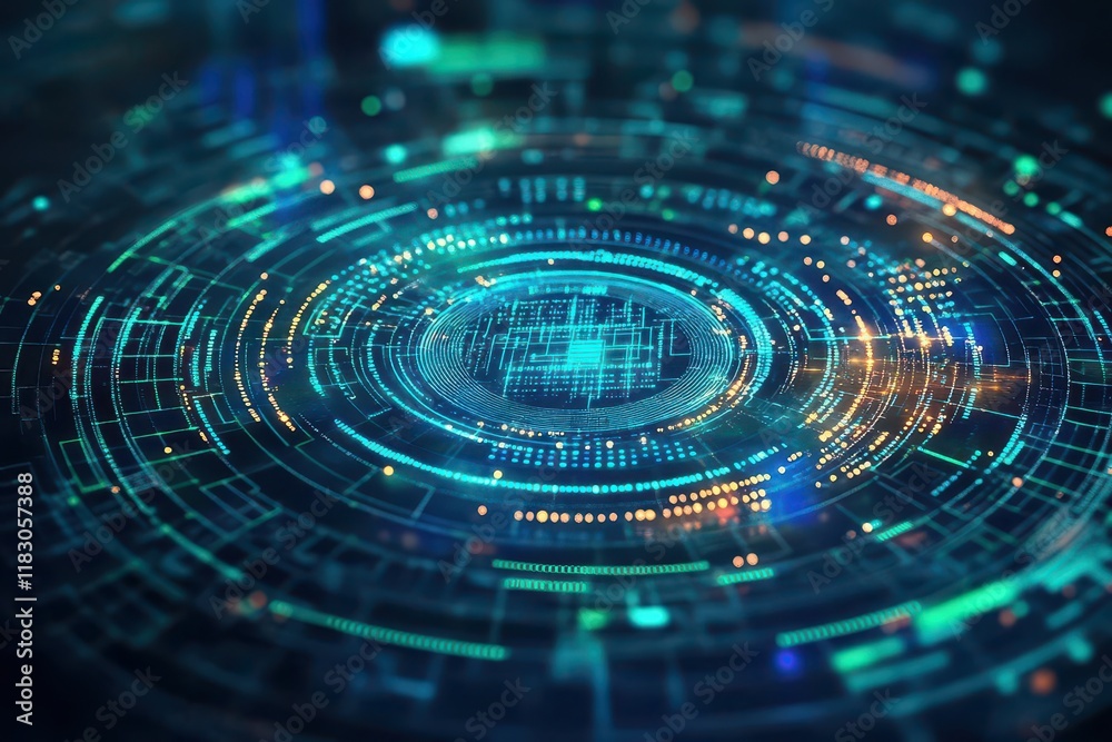 Aufkleber futuristic cybersecurity shield glowing with holographic data streams, protecting against cyber thre