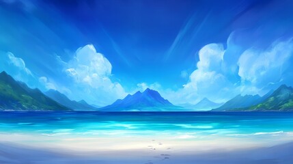 Obraz premium Serene Tropical Beachscape Azure Waters and Mountains