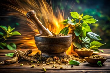 Long Exposure Photo of Kava Root Crushing in Mortar & Pestle - Herbal Medicine