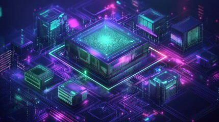 Fototapeta premium Futuristic CPU isometric illustration.