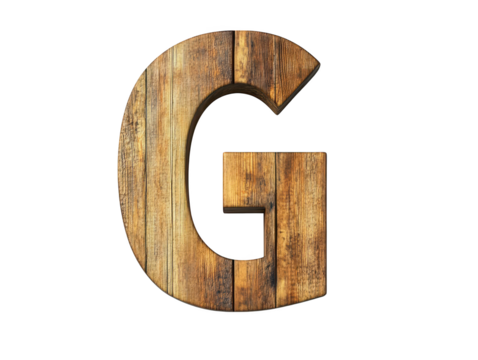 Rustic wooden letter g, a natural wood alphabet character for crafts and decor