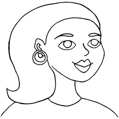 smiling girl with big lips and long hair with an earring in her ear