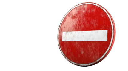 Striking red and white sign with bold white stripe for clear communication