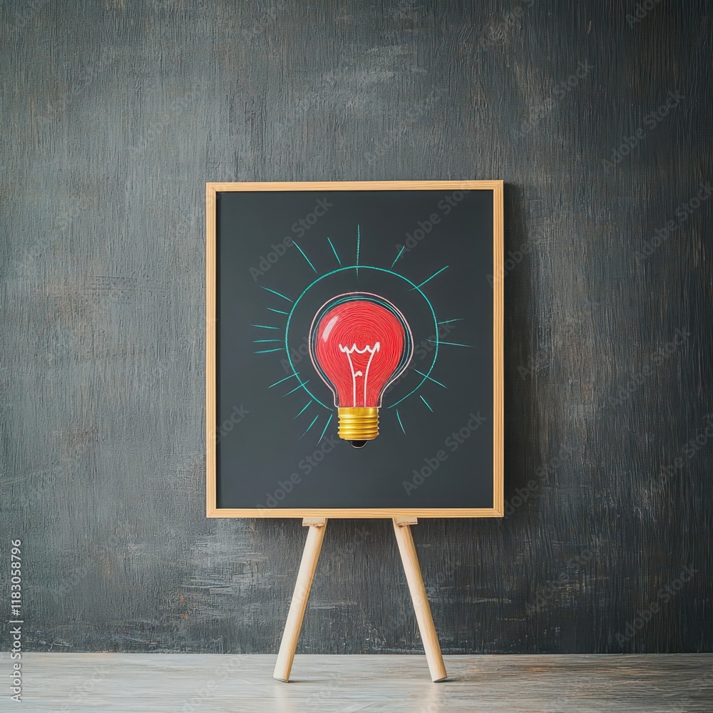 Poster creative blackboard scene featuring illuminating light bulb symbolizing ideas inspiration and learni