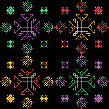 Kasuti india stitch embroidery needlework for fabric background paper wallpaper tiles seamless artwork simple geometric printed  pattern design