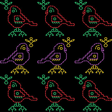 Kasuti india stitch embroidery needlework for fabric background paper wallpaper tiles seamless artwork simple geometric printed  pattern design