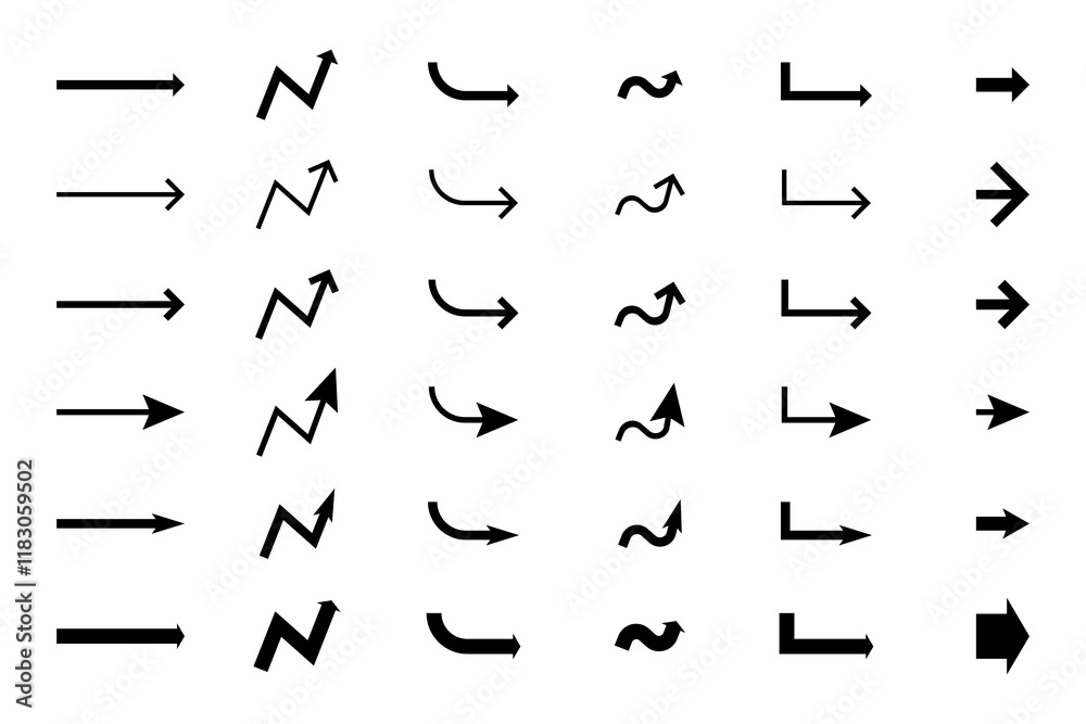 Poster arrow collection icon. black directional arrows. minimal shapes vector. navigation pointer set.
