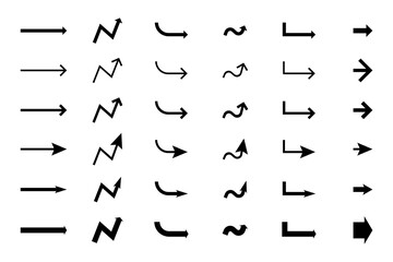 Arrow collection icon. Black directional arrows. Minimal shapes vector. Navigation pointer set.
