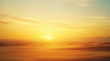 Fototapeta premium Golden Desert Sunset Landscape With Distant Mountains