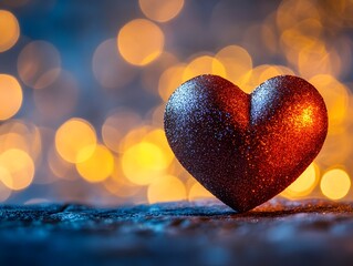 Radiant Red Heart with Shimmering Bokeh Backdrop for Valentine s Day