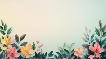 In a serene floral composition, vibrant spring hues blend with lush greenery, softly lit from a gentle low angle perspective