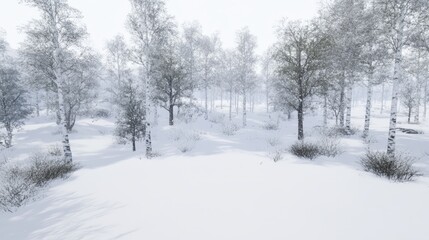 Fototapeta premium Serene Winter Birch Forest Snowscape Winter Wonderland