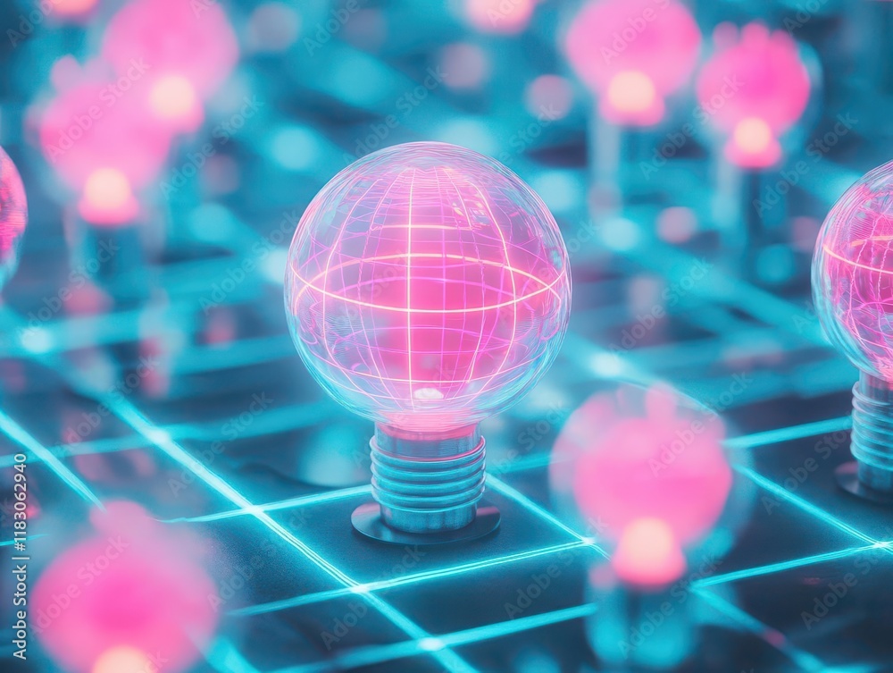 Poster macro perspective of neon illuminated shapes, vivid contrasts in light, close-up shot, enhancing int