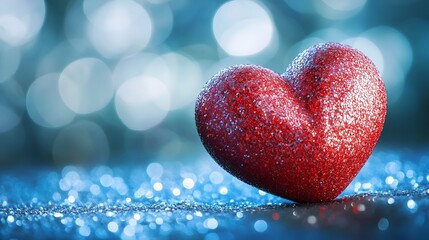 Obraz premium Sparkling Red Heart with Enchanting Bokeh Background for Valentine s Day