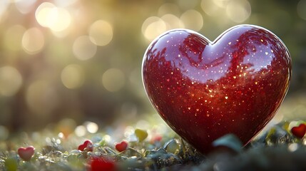 Fototapeta premium Big Sparkling Red Heart with Dreamy Bokeh Backdrop for Valentine s Day