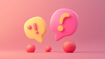 3d QA Speech bubble with question and exclamation mark icon. Talk message box with question sign. FAQ symbol concept. 3d rendering. Vector illustration