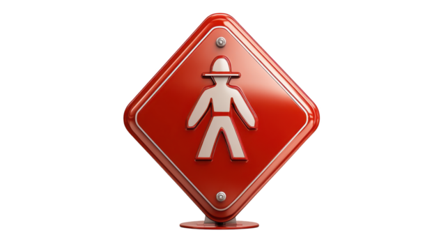 Red and white caution sign, depicting a working man in designated area 