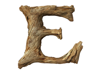 Rustic wooden letter e on a dark background, vintage alphabet photography 
