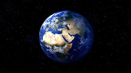 Obraz premium Stunning View of Earth from Space Highlighting Continents, Oceans, and Atmospheric Layers with Starry Background and Natural Elements