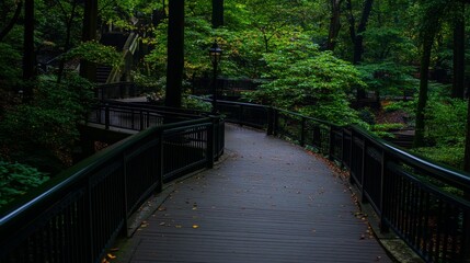 Fototapeta premium Serene Woodland Path Winding Through Lush Green Foliage