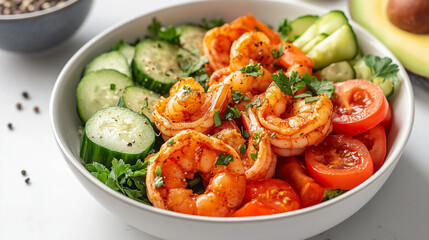  Fresh Shrimp Salad Bowl with Avocado, Cucumber, and Tomato